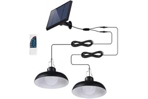 LUMI JARDIN Double Suspension Solaire LED 2x WAREN – Abat-Jour Métal Noir – Blanc Froid – Télécommande – Autonomie 10h – Étanche IP44 – Idéale pour Terrasse, Jardin, Salon, Mariages & Réceptions