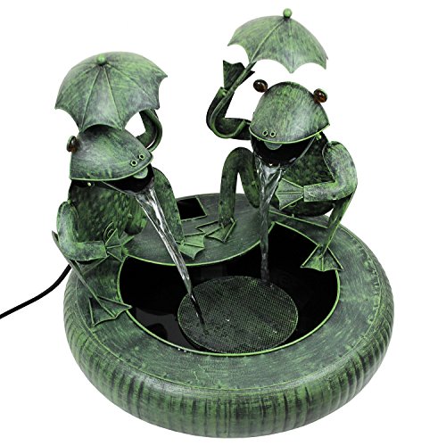 Zimmerbrunnen mit 2 Fröschen, Ø46xH43cm, inkl. Elektropumpe, Metallbrunnen Wasserspiel, Antik-Optik