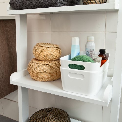 SoBuy® Modernes Leiterregal, Standregal, Bücherregal, Badregal, weiß, Breit: 56cm,FRG17-W - 3