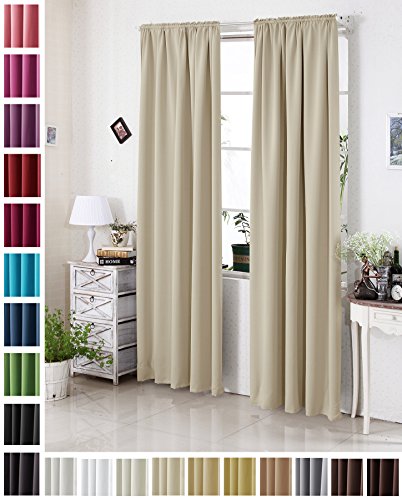 WOLTU #330 Gardine Vorhang blickdicht , Verdunkelungsvorhang Thermovorhang mit Kräuselband , schwere Verdunkelungsgardine , 135x245cm , Sand