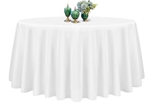 Showgeous White Round Tablecloth 90 Inch Polyester Fabric Table Cloth Washable Fabric Table Cover for Wedding Banquet Restaurant Buffet Parties and Camping (228cm)