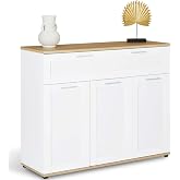 IDMarket VITO Sideboard 100 cm, 3 Doors and 1 Drawer, White and Wooden Worktop