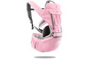 SONARIN 3 in 1 Multifunzione Hipseat Marsupio Baby Carrier,Porta bebè,Portantina per bebè,Anteriore e Posteriore,100% Cotone,Ergonomico(Rosa)