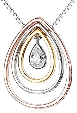ELBONTEK Gift For Mum/Nana,925 Sterling Silver Necklace" Mum,I Love You,Mum,Thank you for all you do" Three Ring Pendant Necklace for Mum/Nana,Thank you Mum Card include (Rose Gold Water Drop 20inch)