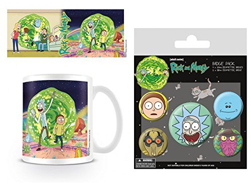 Set: Rick Y Morty, Portal Taza Foto (9x8 cm) Y 1 Rick Y Morty, Set De 