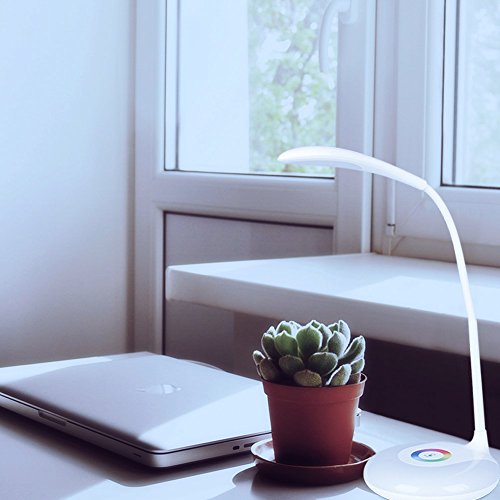 Living Color Schreibtisch- und Nachttischlampe, Minkle Dimmbare Augenpflegende Schwannenhals LED Schreibtischlampe, Kabellos, USB Aufladung, 3 Helligkeit, Weiß - 2