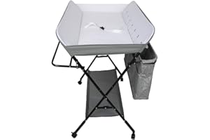 WILLONIN Table a Langer Pliante, Table à Langer Réglable en Hauteur avec Panier de Rangement, Ceinture de Sécurité et 4 Roues avec Frein (C/Gris blanc)80 * 63 * 93-99 cm