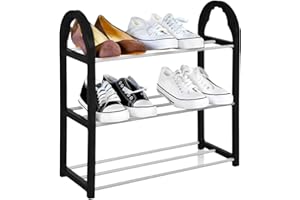 Knight 3-Tier Shoe Storage Organiser Strong and Durable, Quick Assembly Shoes Storage No Tools Required Metal Shoe Organiser | Hallway Shoe Rack Black Colour