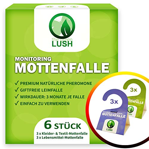 Preisvergleich Produktbild GreenLush Kleider- & Lebensmittel Mottenfalle gegen Kleidermotten und Lebensmittelmotten / KOMPLETTPAKET: 6 Stück / Mottenfrei / Pheromonfalle zur Befallsermittlung