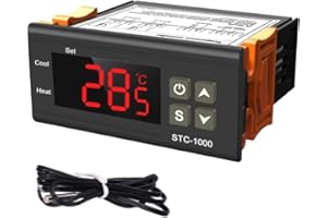Uadme Temperature Controller, AC 110V-240V 10A All-Purpose Digital Thermostat with NTC Sensor, Equipped with Refrigerating Heating Mode for Fermentation Hatch Freezer Aquarium, STC-1000 24V