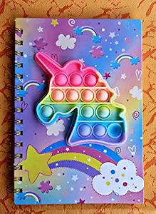 MSGH Pop it Fidget A5 Size Spiral Notebook Bubble Push Pop Fidget Silicon+Cardboard Toy Book Stress Relief Anxiety School Stationery Notebook with 80 Sheet (160 Pages) Pack of 1 pcs (Unicorn)