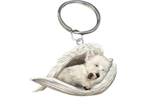 CHAHU Llavero acrílico con diseño de ángel durmiente para perro, diseño de alas de ángel, adornos colgantes para coche, para amantes de los perros