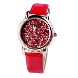 Godagoda Damen Armbanduhr Leder Pailletten Glitzer Deko Wasserdicht Quarzuhr Geschenke für Mädchen