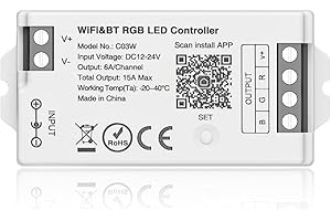 BTF-LIGHTING C03W RGB PWM SMD FCOB (+ R G B) 4PIN Ruban LED 2.4GHz Tuya WiFi Group Controller Alexa Google Home Smartphone APP Control Compatible avec WR01RF RC03RFB RC04RFB RC05RFB RGB Remote