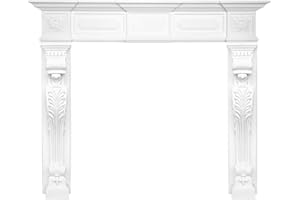 HEXIM PERFECT Kaminkonsole aus PU - Deko Kaminumrandung weiß Kaminsims Wohnzimmer (K3005 Set 1-187x132,5cm) Verkleidung Wandkamin Sockel