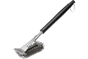 Grillfürst Premium Grill Brush con setole in acciaio inox, 45 cm - spazzola per la pulizia della griglia, spazzola per griglia con testina lunga a 3 pieghe e raschietto