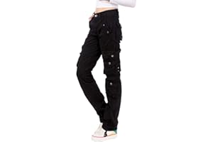 Tomwell Femme Mode Cargo Pantalon Casual Vintage Multi Poche Baggy Straight Slim Pantalon Femme Pantalon Taille Haute Streetwear Trousers