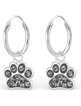 JAYARE Kinder-Creolen Hunde-Pfoten Tatzen 925 Sterling Silber Glitzer-Kristalle