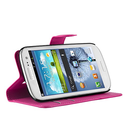 Cadorabo – Book Style Hülle für Samsung Galaxy S3 / S3 NEO (GT-I9300 / 9301) – Case Cover Schutzhülle Etui Tasche mit Standfunktion und Kartenfach in CHERRY-PINK - 2
