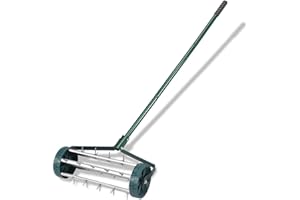GiantexUK Outdoor Lawn Roller, Heavy Duty Manual Grass Rollers with Green Removable Handle, Steel Spikes and Accessories, Rolling Lawn Aerator for Garden & Courtyard (45x21x126cm, No Fender)