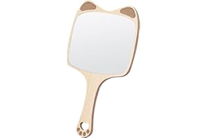 Cdemiy Handspiegel mit Griff, Handspiegel Holz, Multifunktion Friseurspiegel Reisespiegel, für Tägliche Damen Make-up, Haare schneiden, Rasieren, Gesichtspflege (Quadrat)