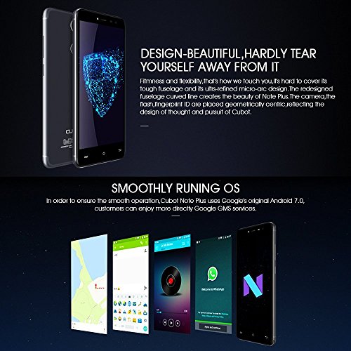 Cubot Note Plus (2017) Smartphone ohne vertrag ( 13,22 cm (5.2 zoll) , 32GB Speicher, 3GB RAM, Anroid 7.0, 16MP + 16MP Dualkamera, Dual Sim Smartphone) 4G LTE Smartphones