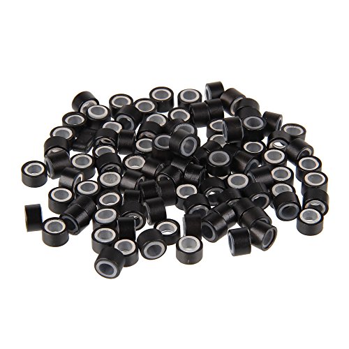 Beauty7 Silicone Micro Rings Beads - 500 Black/Brown/Dark Brown/Light Brown/ Blonde 5mm rings for I Tip Hair Extensions or Feather Hair Extensions (black 500pcs)