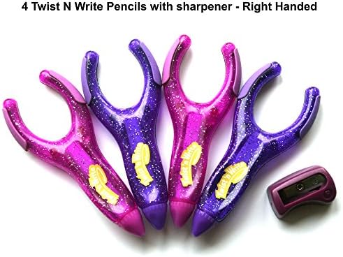 Twist N Write Pencil 4 Pack and pencil sharpener - right handed - with helpful information leaflet