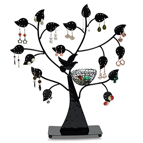 VENKON - Design Schmuckbaum Ohrringhalter Schmuck Organizer Schmuckständer Ringhalter - schwarz - 43 x 38cm
