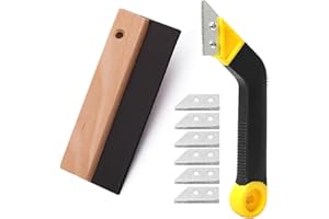 Mihutu Utensile per Rimuovere Fughe Piastrelle, Spatola in gomma per fughe 200mm + Raschietto per Piastrelle con 6 Lame di Ricambio per Pulizia Piastrelle Cucina Bagno Pareti Pavimenti