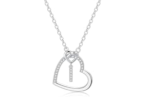LIHELEI Collar para Mujer, S925 Plata A-Z - Colgante Inicial de Nombre con Piedras de Circonita de Corazón Collar para Mamá, Novia, Cumpleaños Navidad Aniversario día de San Valentín Regalo