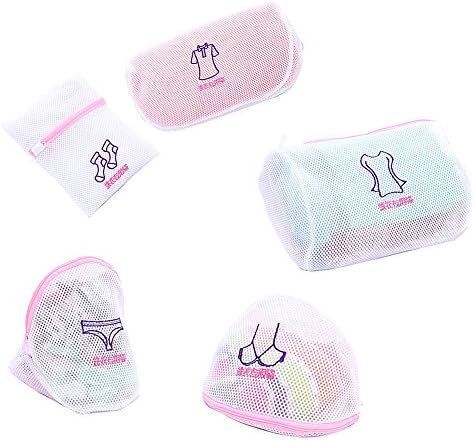 Haplain Set of 5 Fine Mesh Laundry Bags for Washing Machine With Shirts T-shirts Underwear Bras and Socks Portable Zipper Wash Bag in Travel (White)