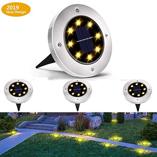 Preisvergleich Produktbild Wasserdichtigkeit Solar Bodenleuchte, Solarleuchten Garten, 8 Leds Warmweiß Solarlampe, Edelstahl Solar Gartenleuchten Für Rasen Weg Hof Fahrstraßen Innenhof Gehweg (4 Stück) [Energieklasse A+++]