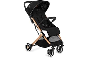 MoMi ESTELLE Kinderwagen ab 6. Monat (bis 15 kg), klappbarer Buggy mit 5-Punkt-Sicherheitsgurt, Einkaufskorb und Liegefunktion, Teleskop-Stange zum Ziehen, steht nach dem Zusammenklappen