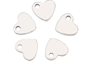 DanLingJewelry 100Pcs Stainless Steel Blank Stamping Tags Heart Charm Pendant for DIY Crafting Necklace Bracelet Jewellery Findings 10x9x1.5mm