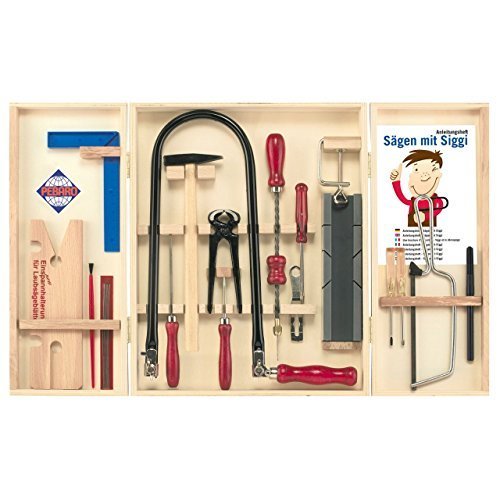 Preisvergleich Produktbild PEBARO Laubsäge-Set im Holzschrank Laubsägeschrank mit Stahlwerkzeugen Klassiker