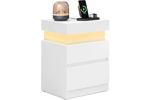 VASAGLE Kailyn Collection - sängbord, med flera uttag, skjutlock, 2 lådor, LED-remsor, litet sidobord, modern stil, 35 x 40 x