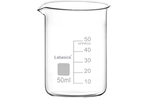 Labasics Bicchiere di Vetro, 1 Confezione, Bicchiere di Vetro Borosilicato a Forma Bassa Graduato Griffin con Beccuccio Versatore, 50 ml, Resistenza ad Alta Temperatura, Uso in Laboratorio