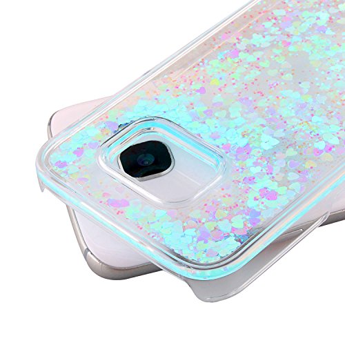 Samsung Galaxy S7 Edge Hülle,Galaxy S7 Edge Case Hülle,TOYYM 3D Kreative Glitter Glänzend Fließen Flüssig Hülle,Durchsichtig Klar Transparent Bling Hart PC Hardcase Hüllen Shiny Glanz Sparkle Stars Plastik Tasche Kristall Handytasche Hülle Etui Protective Case Cover für Samsung Galaxy S7 Edge +1x Bildschirmschutz+1x Kapazitive Feder(Farbe zufällig),Himmelblau - 3