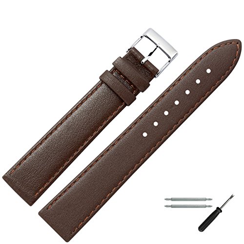 Uhrenarmband 22mm Leder braun, feines echtes Rindleder - Marburger Uhrband inkl. Federstege & Werkzeug - passend zu flachen Uhren - Marburger Uhrenarmbänder seit 1945 - dunkelbraun / silber Uhrenarmband 22mm Leder braun, feines echtes Rindleder - Marburger Uhrband inkl. Federstege & Werkzeug - passend zu flachen Uhren - Marburger Uhrenarmbänder seit 1945 - dunkelbraun / silber