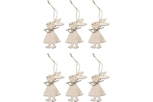 PRETYZOOM 6pcs Easter Wood Shapes Wooden Easter Bunny Rabbit Wooden Cutouts Easter Hanging Wood Ornaments DIY Craft Gift Tags Style 1