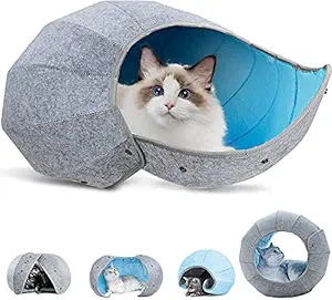 K?1 D.Ball Cat Toy Ball, Indoor Cats Toy Ball Tunnel Tube Interactive 8 in 1 Bed Condos, Portable & Foldable Multi-Function Scratch Resistant Fun Toy (New Blue)