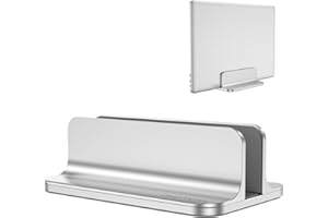 OMOTON Support Ordinateur Portable Compatible avec Macbook/iPad/Microsoft, et Autre PC, Support Vertical Bureau Réglable Laptop Stand en Alliage d'Aluminium, Dock Stand pour Macbook Air/Pro, Argenté