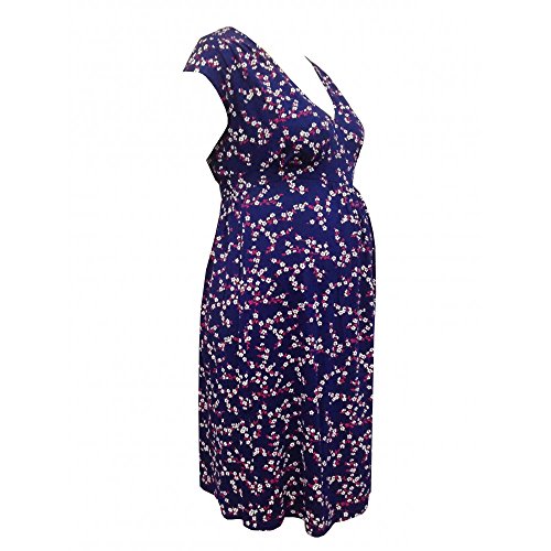 Heavenly Bump Maternity Cherry Blossom Print Tea Dress - Navy Pattern 12