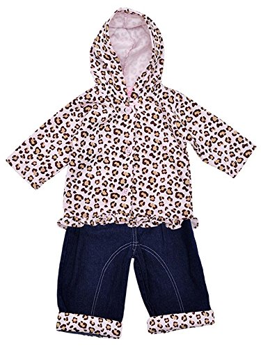 Girls Baby 3 Piece Jeans Top & Leopard Print Hooded Jacket Set sizes from 3 to 18 Months
