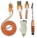 Produktbild Emartbuy® Polka Dots Range Trio Pack für Jiake A8 Plus/Jiake S700 - Weiß USB Car Ladekabel + Orange Mini Eingabestift + Polka Dots Orange/Weiß Flache Micro USB Kabel