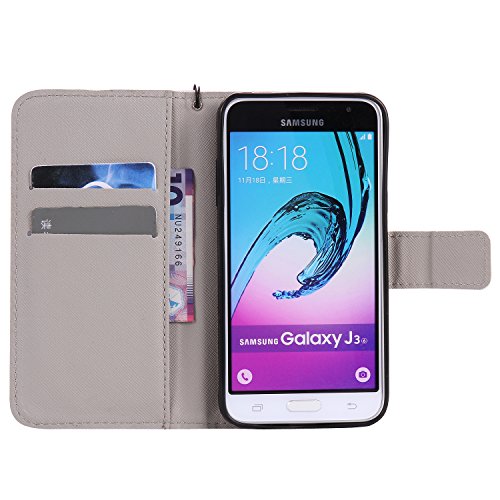 Feeltech Samsung Galaxy J3/J310 Hülle PU-Leder und Brieftasche Bunte Muster Fall mit Magnetverschluss, Hybrid-Kickstand mit Stand-Funktion, schlagen Sie schützende weiche TPU Stoßstangenabdeckung und Kreditkartenhalter für Samsung Galaxy J3/J310 Handgelenk Bügel-Buch-Art-Geldbeutel-Tasche mit 2 In 1 Berühren Sie Stift – Schloss - 5