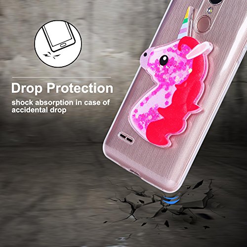 Funda LG K4 2017  Caselover 3D Bling Silicona TPU Unicornio Carcasas para LG K4 2017 Glitter L  quido Arena Movediza Protecci  n Caso Sparkle Brillar Cristal Tapa Case Suave Transparente Claro Bumper Cover Anti Ara  azos Choque Absorci  n Cubierta Caja  5 0 pulgadas  - Rosa roja