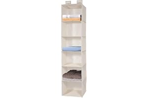 MaidMAX Étagère Suspendue Pliable, Etagere Rangement, Organiseur Placard de Rangement à 6 Compartiments, Organiseur de vêtement, Armoire Meuble de Rangement, 30,5 x 29,2 x 129,5 (cm) H, Beige