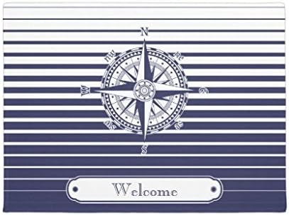 KliwKlol Unique Compass Rose on Blue Stripes Rubber Doormats for Front Decor Machine Washable Non-Slip Floor Door Mat Indoor 60 x 40cm